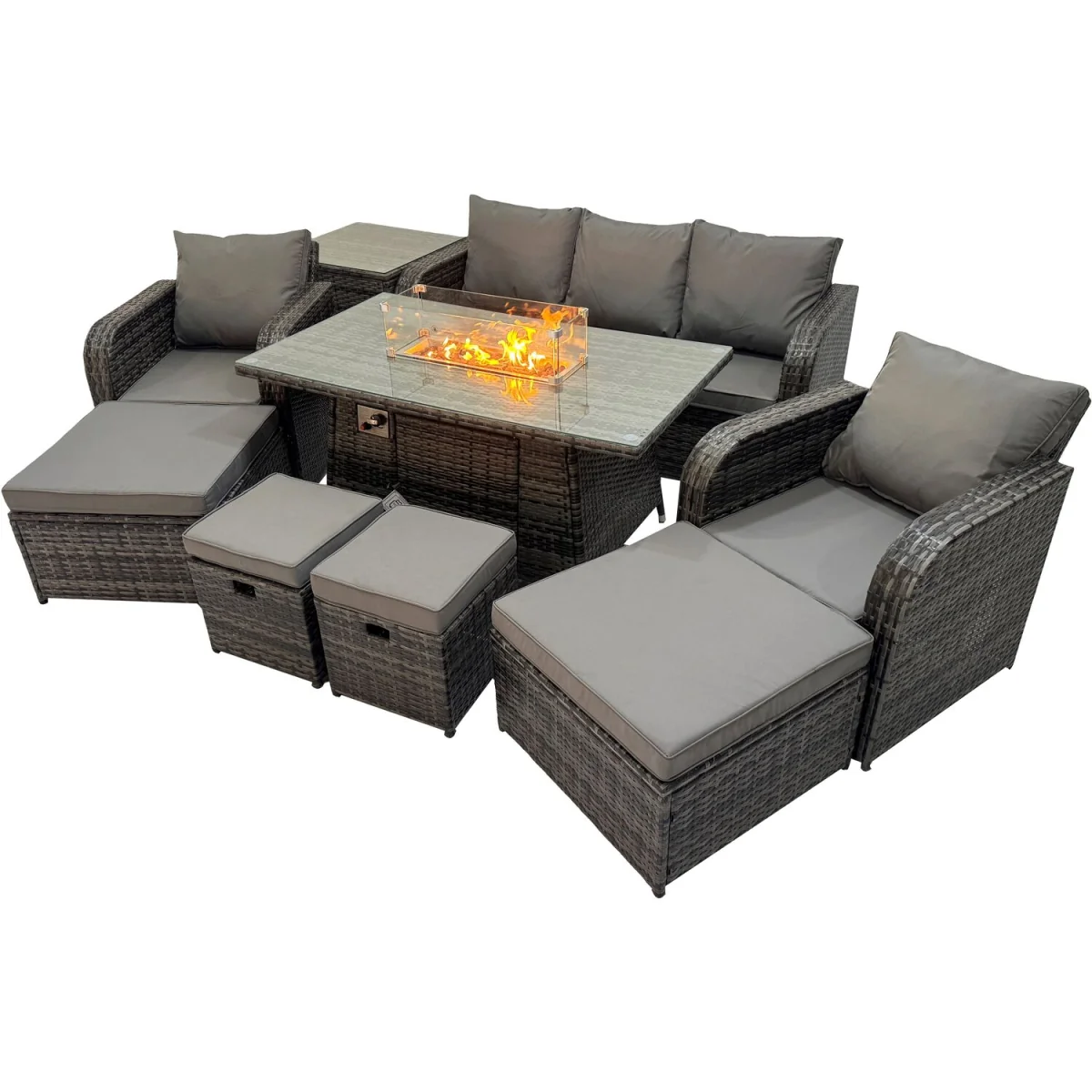 Fimous Garden Outdoor Rattan Furniture Set with Reclining Chairs and Fire Pit Table. - Dark Grey Mixed – image 4
