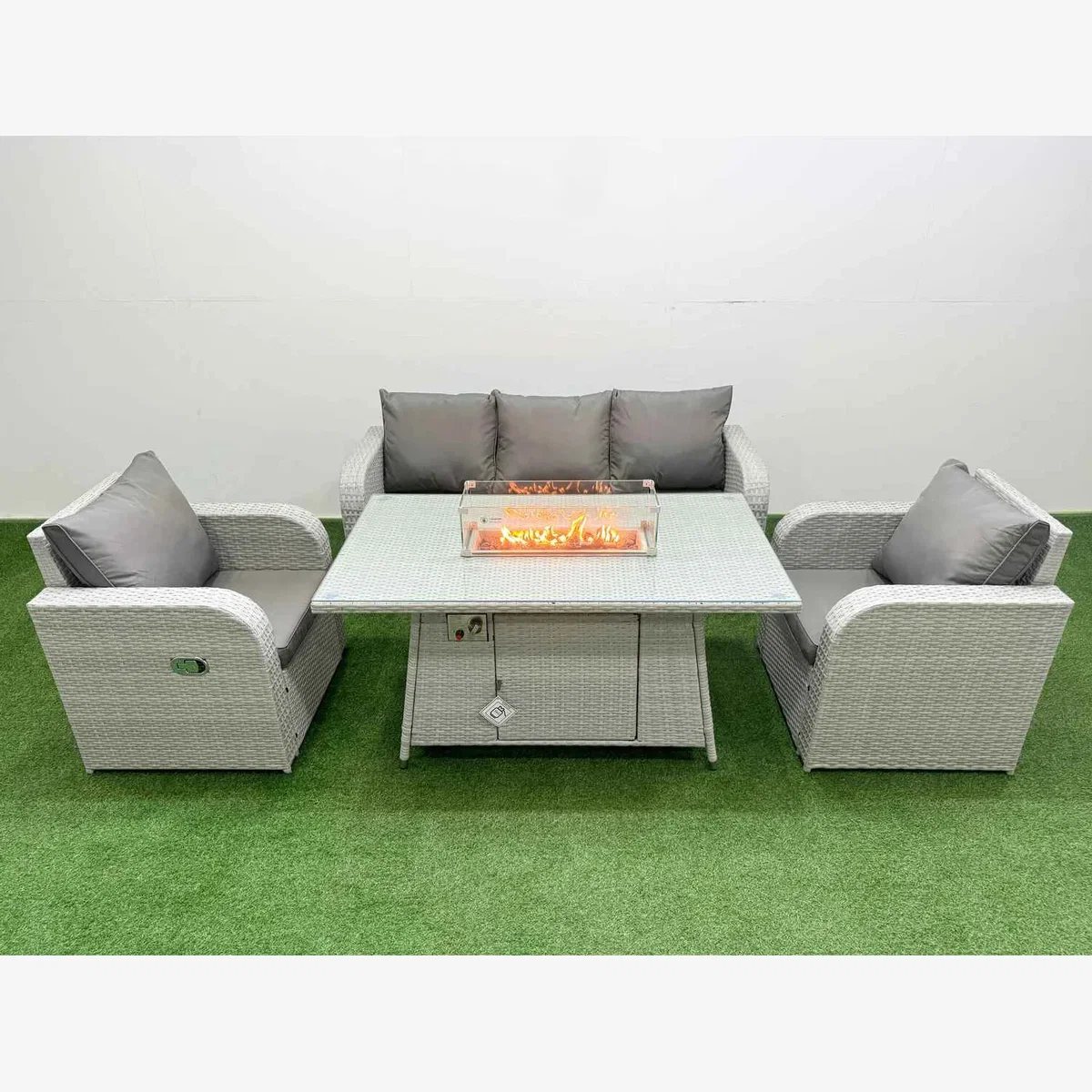 Fimous PE Rattan 5-Piece Garden Furniture Set with Firepit Dining Table, Light Grey. - Light Grey – image 1