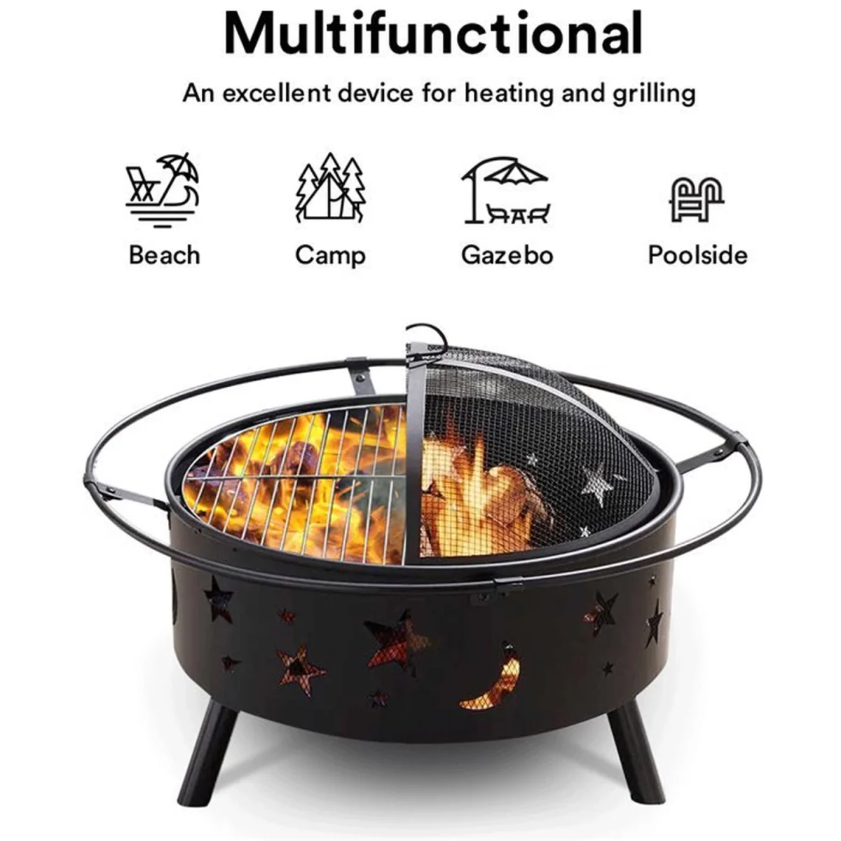 Astral 2-in-1 Fire Pit with BBQ with Spark Guard Poker - Black – image 4