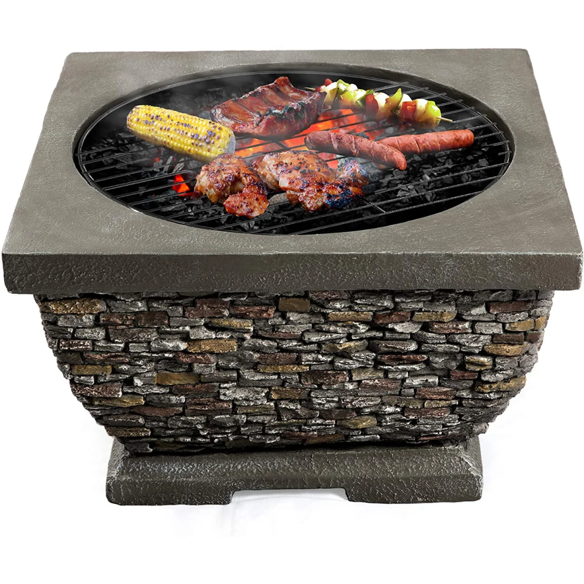 TONTERIA Garden and Patio Fire Pit and BBQ with Eco Stone Finish - Brown – image 7