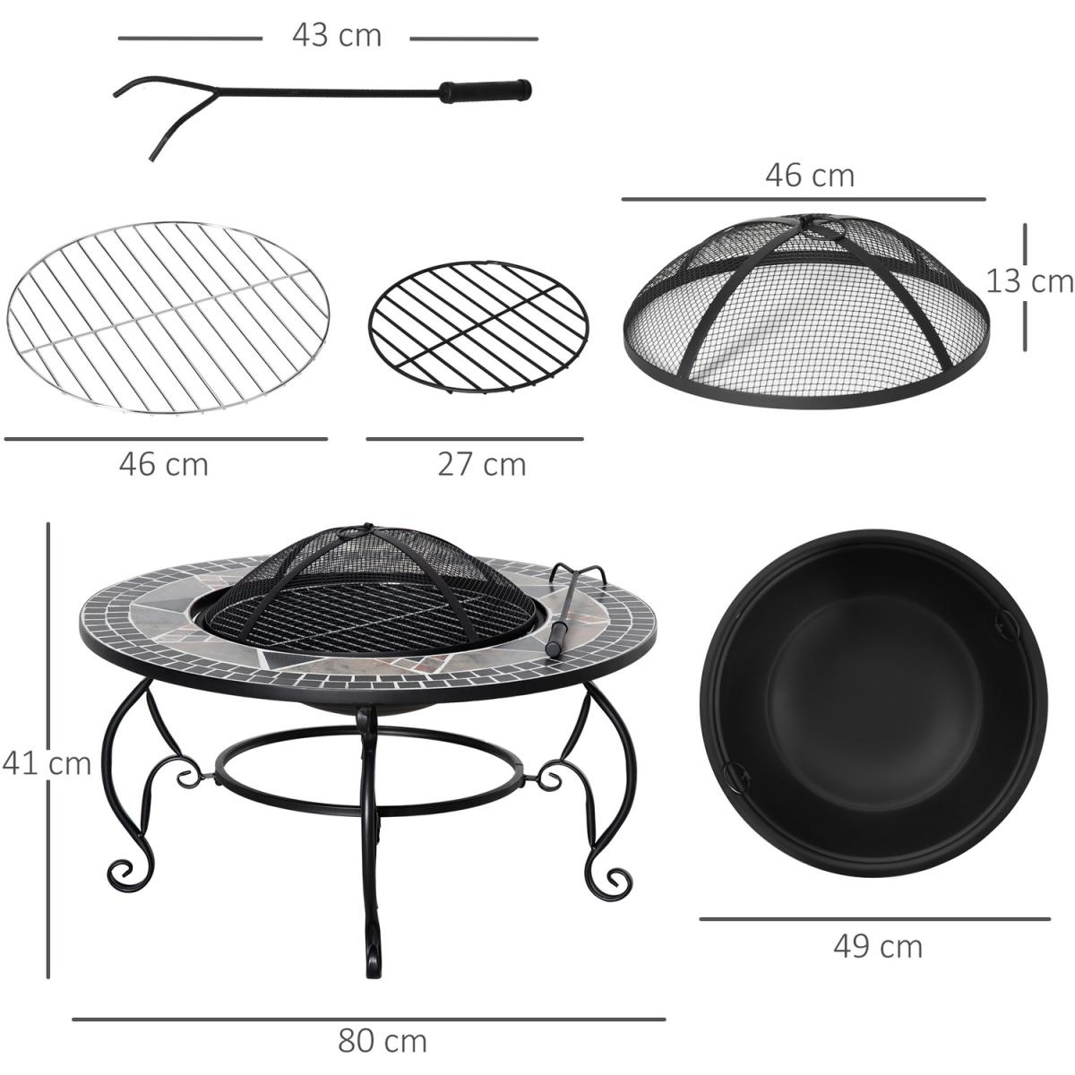Outdoor 80cm Fire Pit Patio Heater with Grill Cooking Grate - Black – image 2