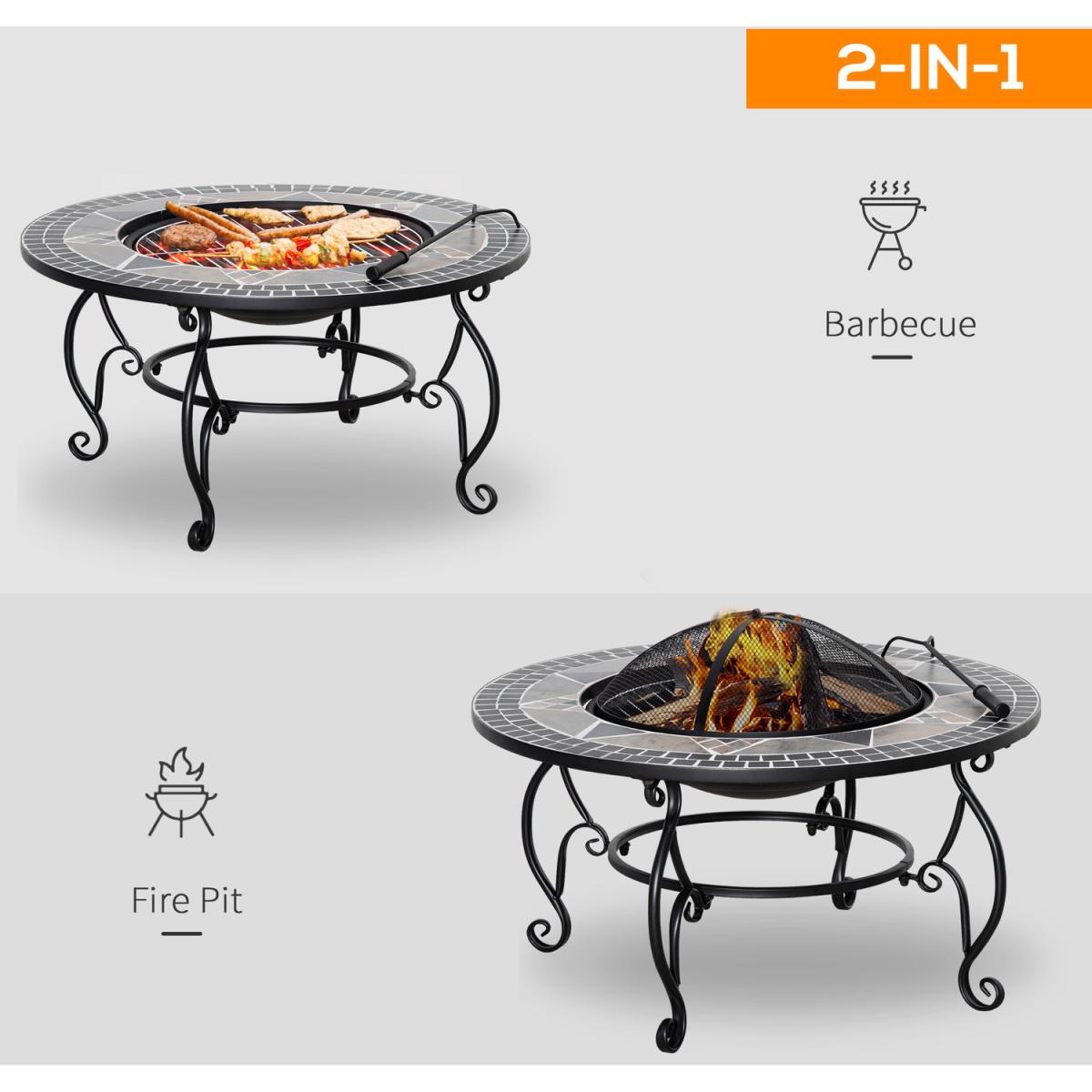 Outdoor 80cm Fire Pit Patio Heater with Grill Cooking Grate - Black – image 3