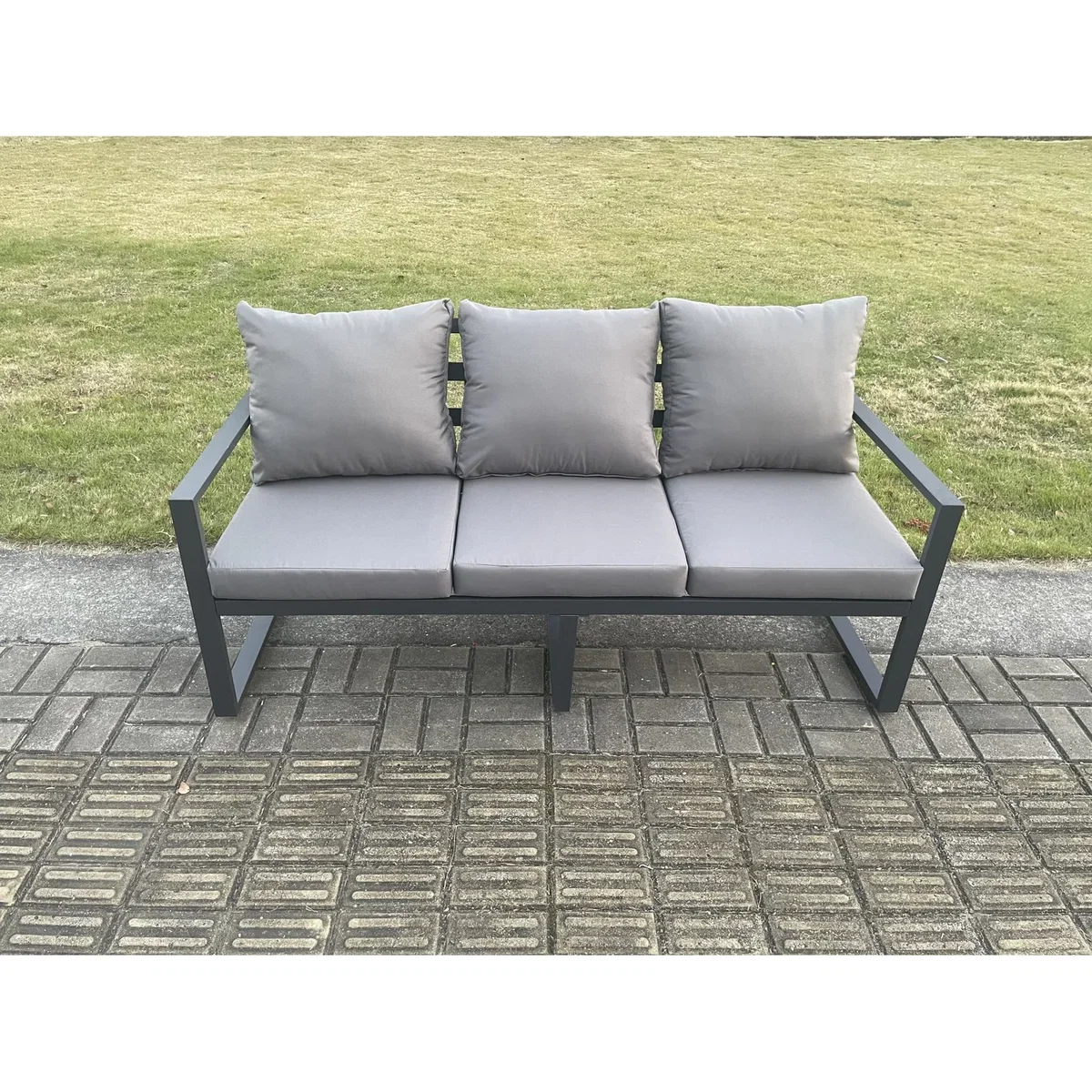 Fimous Aluminium 7-Seater Outdoor Garden Furniture Set with Gas Fire Pit Dining Table, Dark Grey. - Dark Grey – image 3