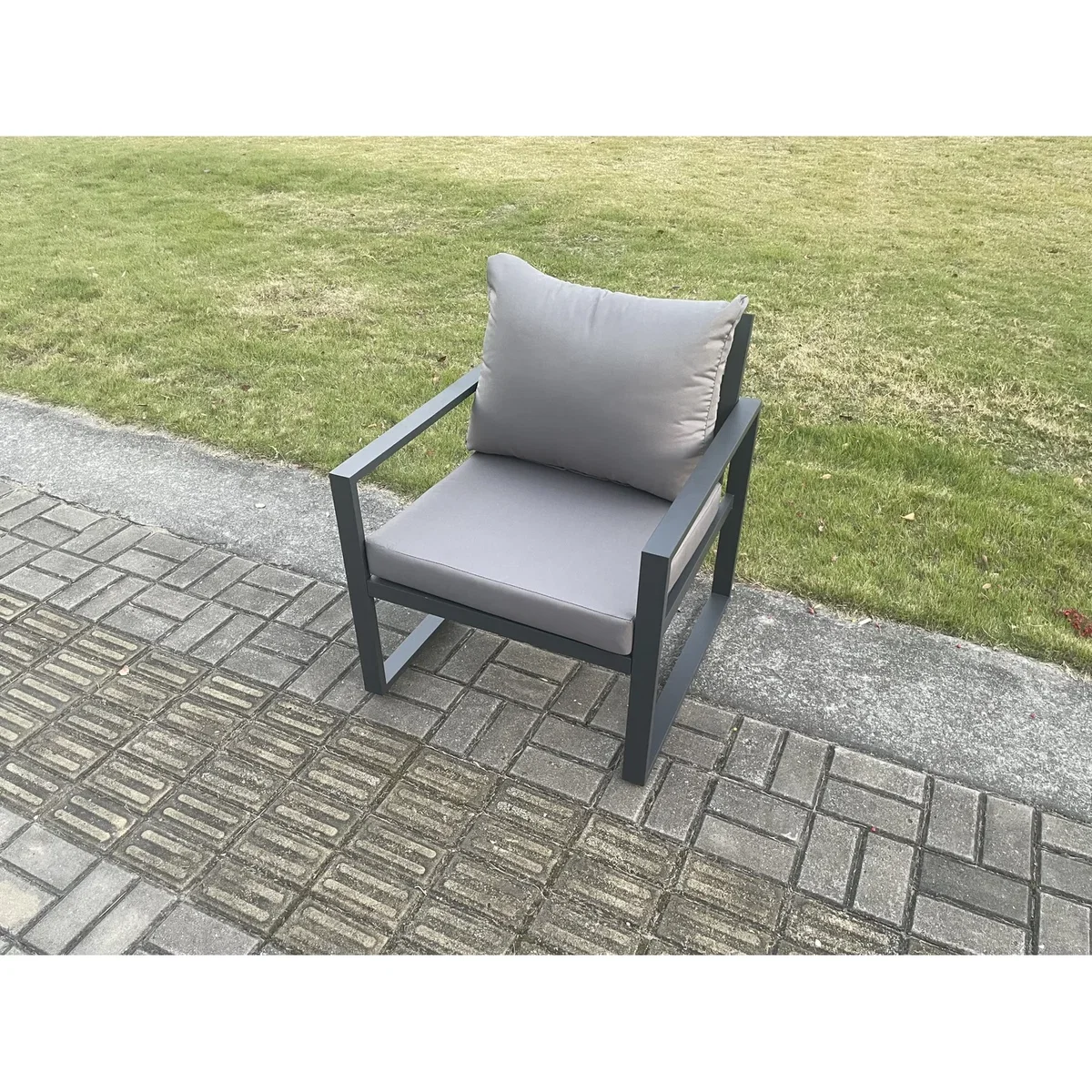 Fimous Aluminium 7-Seater Outdoor Garden Furniture Set with Gas Fire Pit Dining Table, Dark Grey. - Dark Grey – image 4