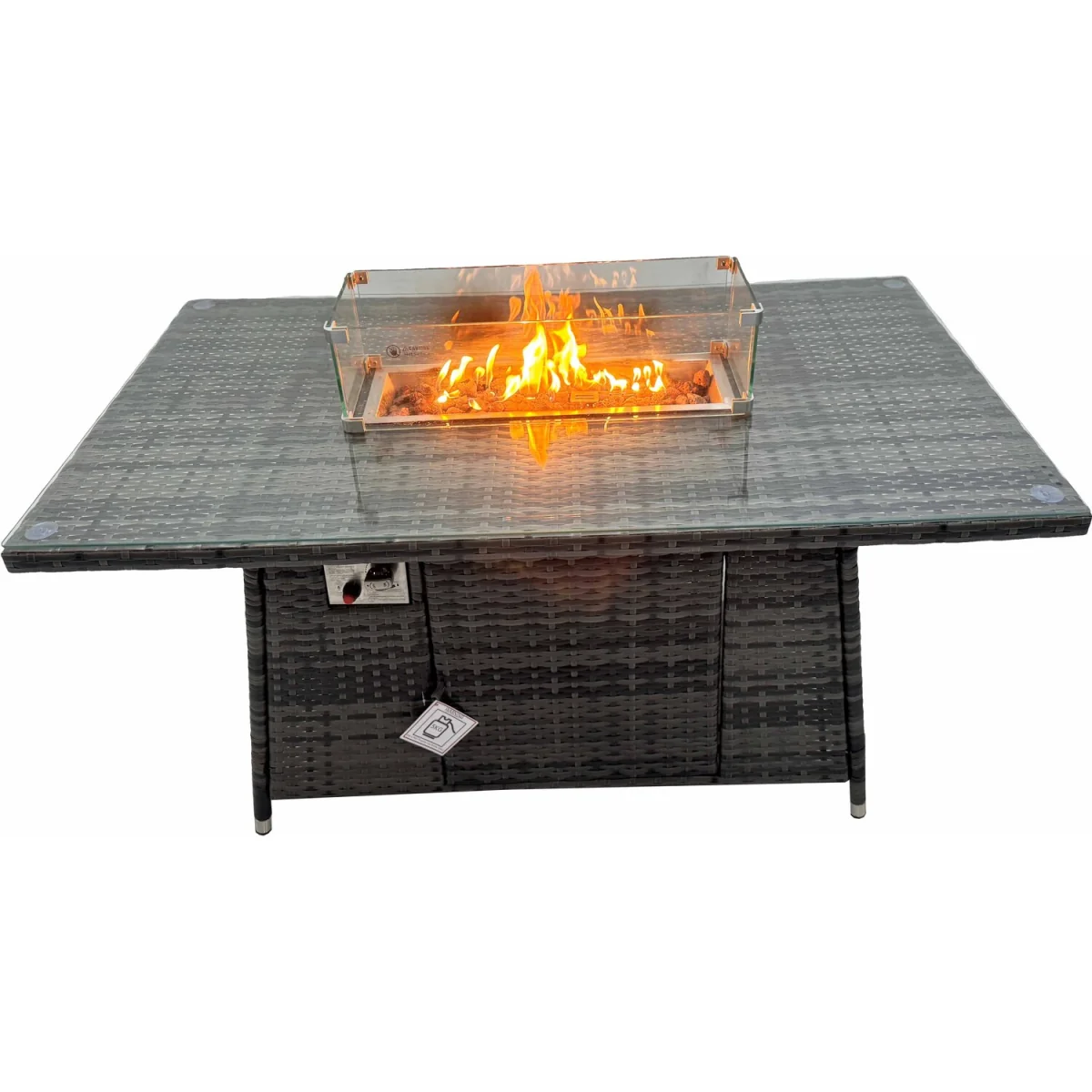 Fimous 9-Seater Garden Rattan Furniture Set with Gas Firepit Table Dark Grey - Dark Grey – image 2