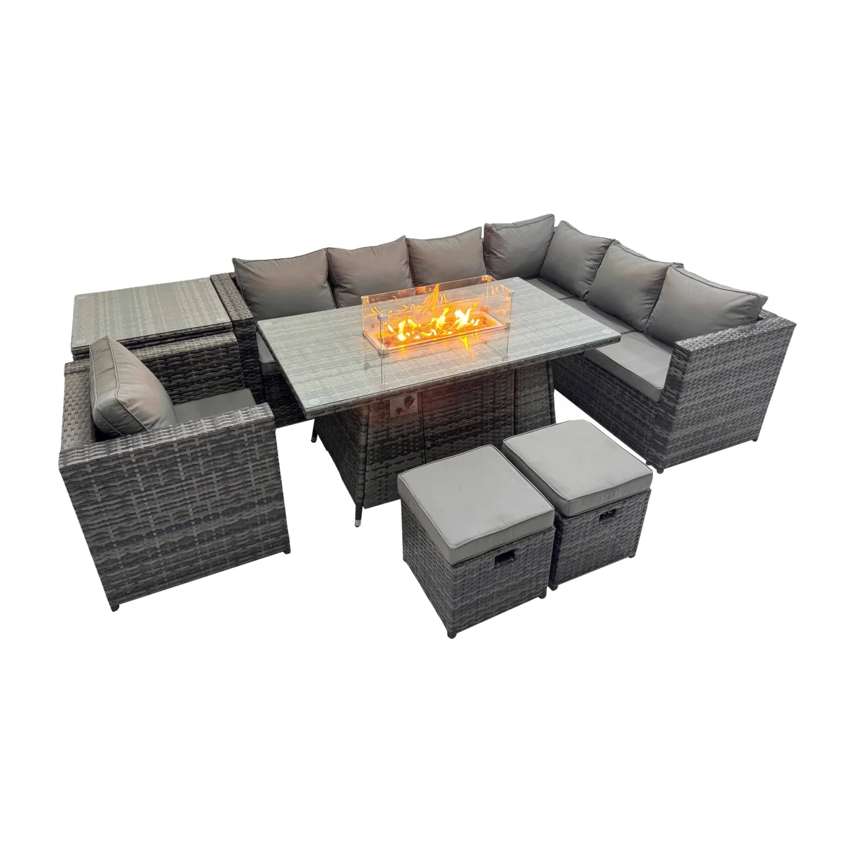 Fimous 9-Seater Garden Rattan Furniture Set with Gas Firepit Table Dark Grey - Dark Grey – image 1