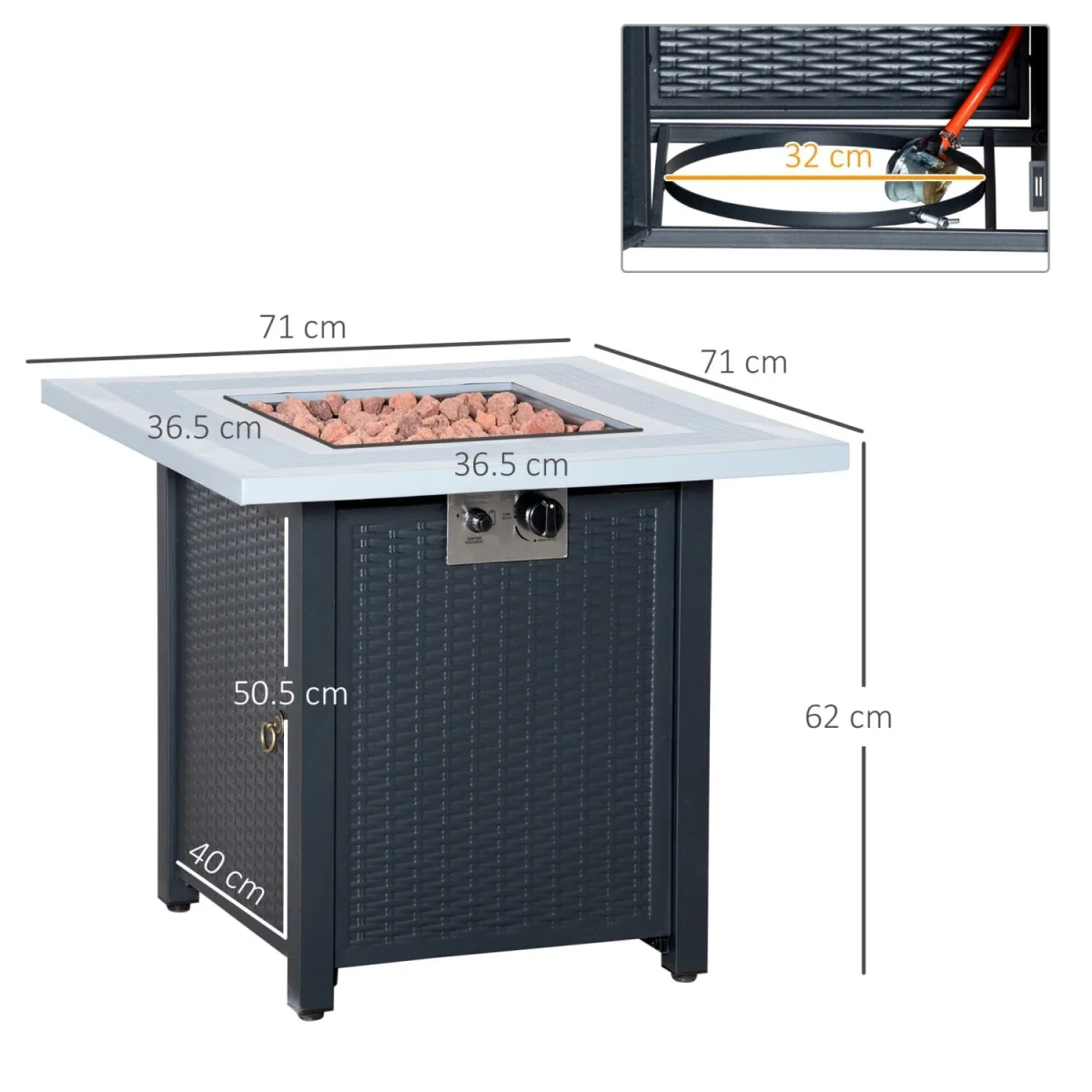 Elmosu Square Gas Fire Pit Table - Black and Grey – image 2