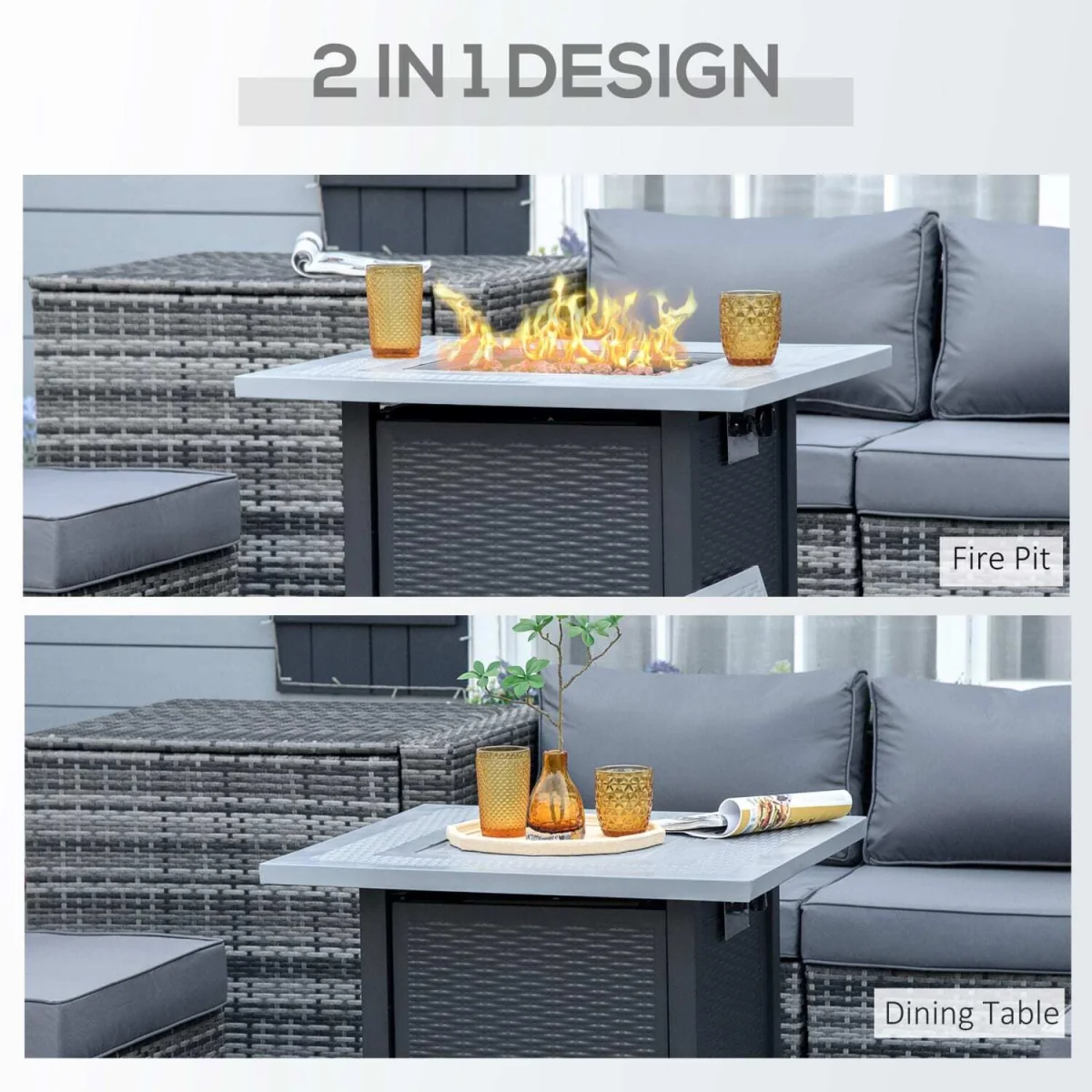 Elmosu Square Gas Fire Pit Table - Black and Grey – image 4