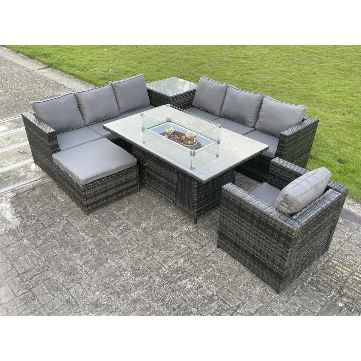 Rattan Gas Fire Pit Corner Dining Set Chair Stool – image 2