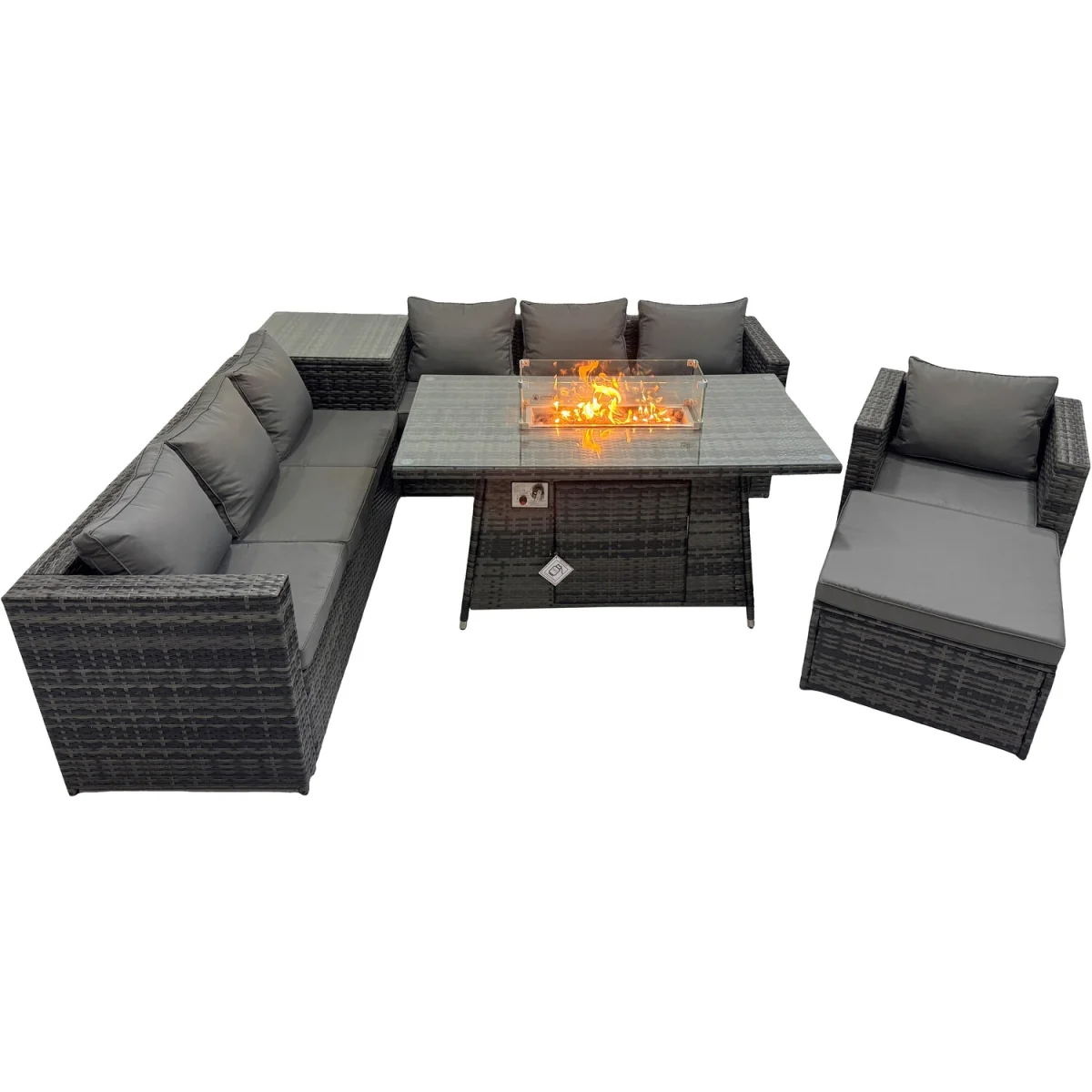 Rattan Gas Fire Pit Corner Dining Set Chair Stool – image 6