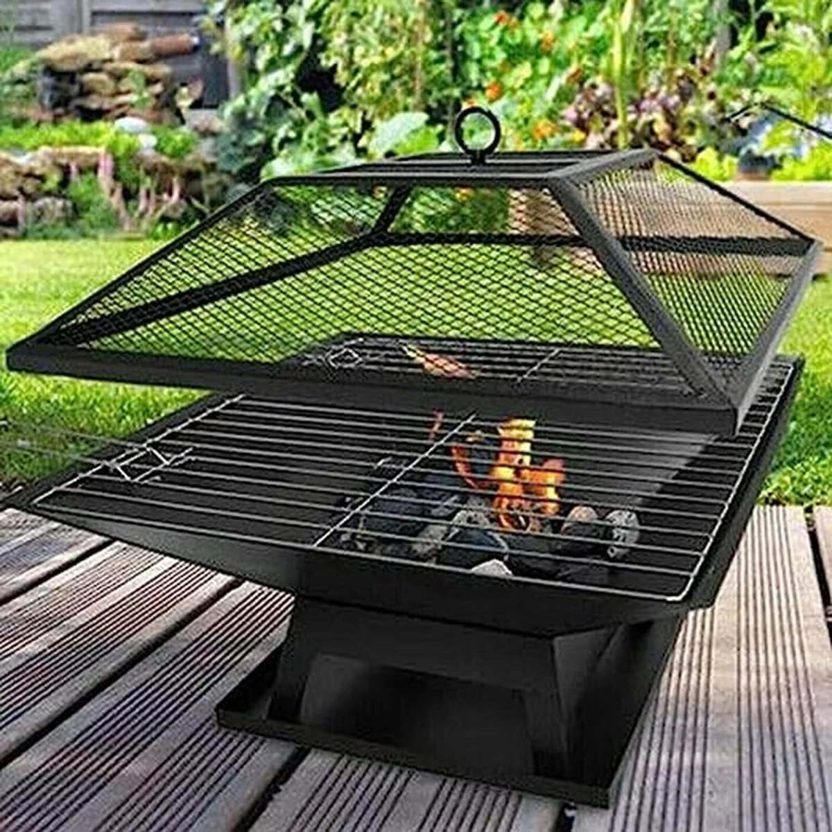 Square Fire Pit BBQ Grill - Black – image 3
