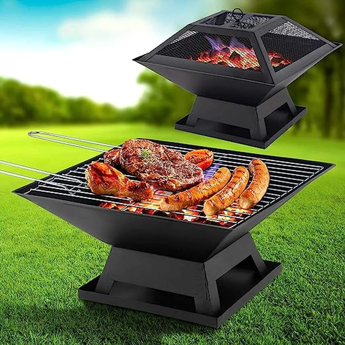 Square Fire Pit BBQ Grill - Black – image 4