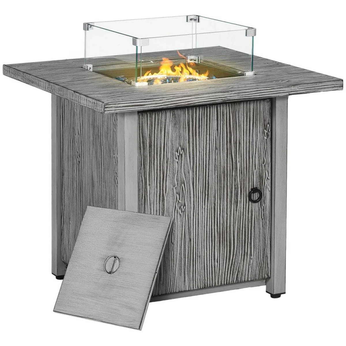 Vesoka Steel Grey Square Outdoor Gas Fire Pit Table with Glass Screen and Cover – image 3