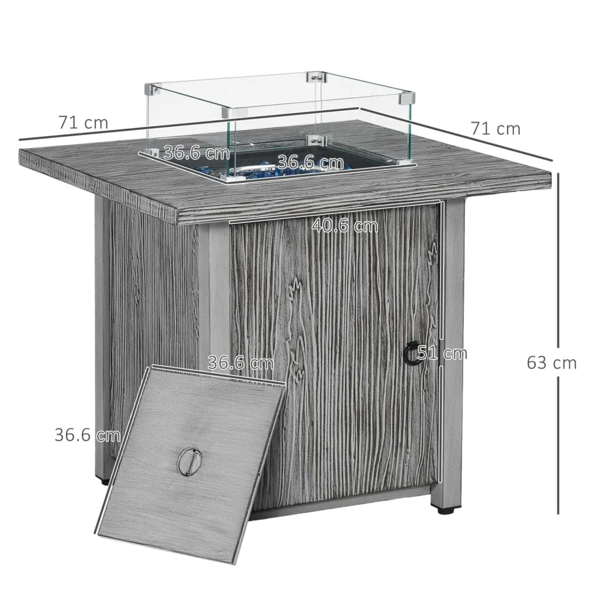 Vesoka Steel Grey Square Outdoor Gas Fire Pit Table with Glass Screen and Cover – image 4