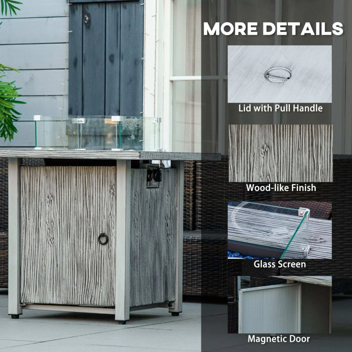 Vesoka Steel Grey Square Outdoor Gas Fire Pit Table with Glass Screen and Cover – image 9