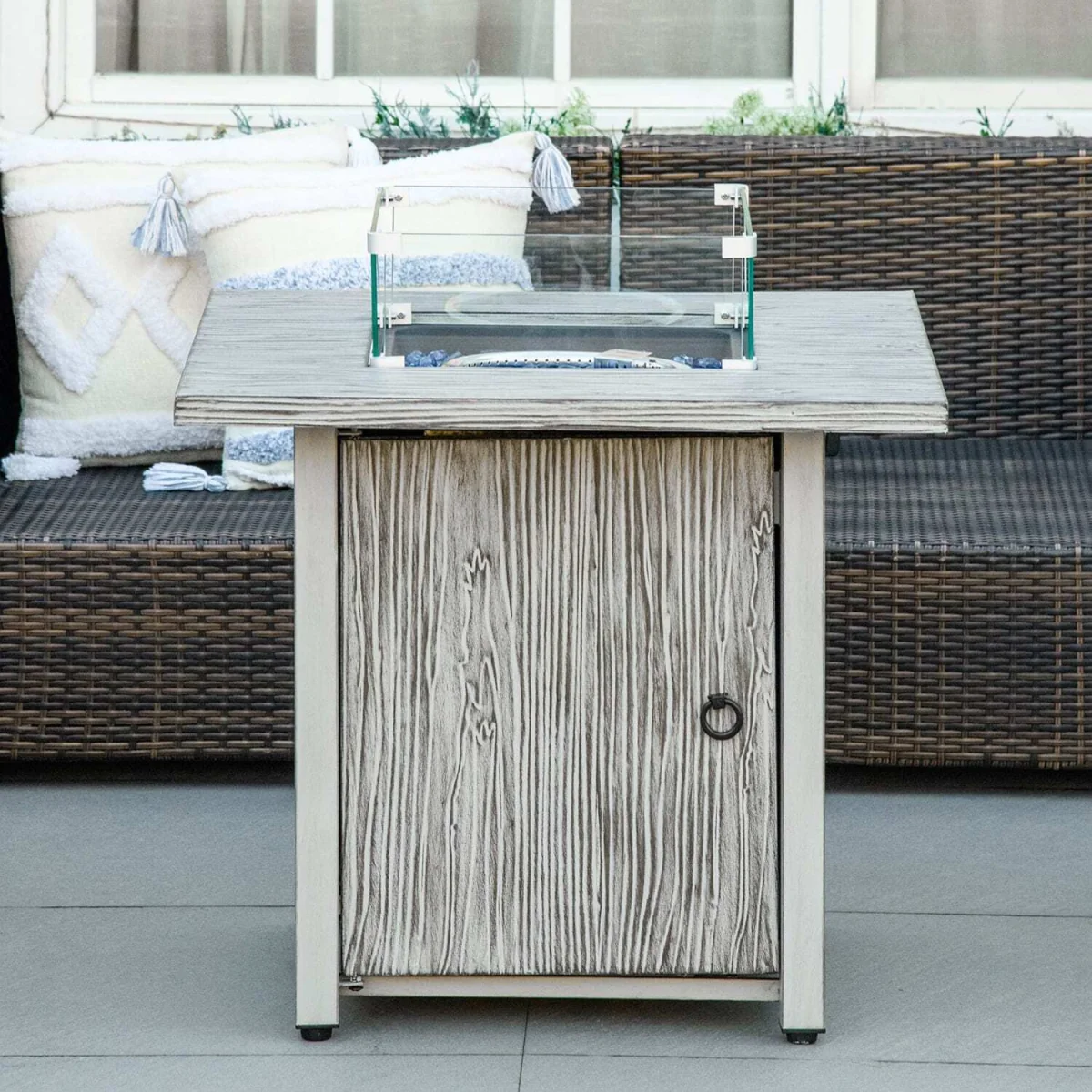 Vesoka Steel Grey Square Outdoor Gas Fire Pit Table with Glass Screen and Cover – image 10
