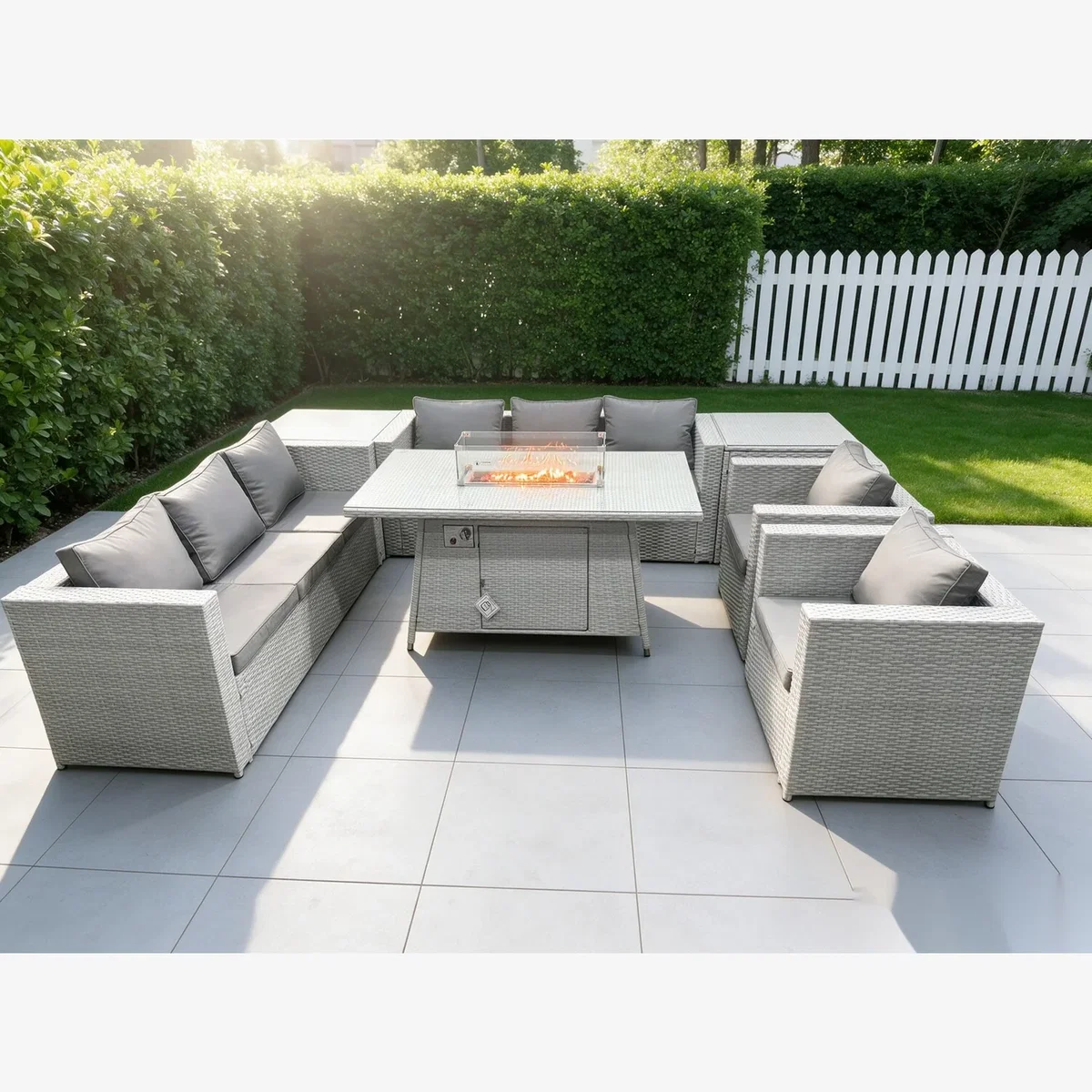 Rattan Fire Pit Garden Furniture Set 2 Side Coffee Table And Chairs - Light Grey Mixed – image 1