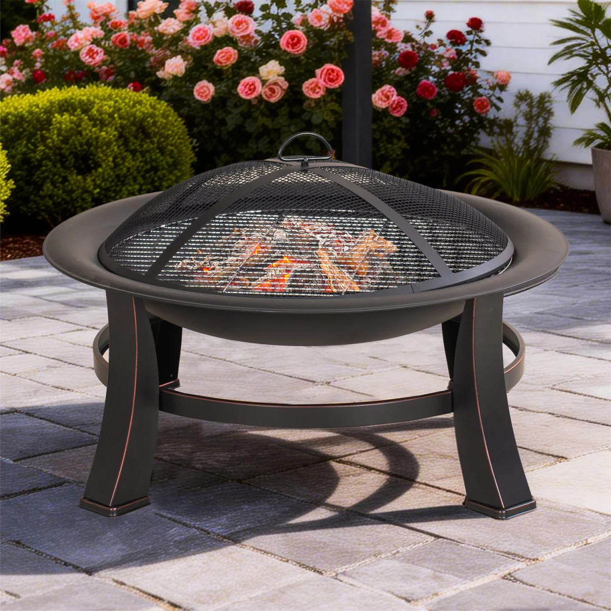 Abrihome 83cm Steel Fire Pit with BBQ Grill - Powder-Coated, Rust-Resistant - Black – image 3
