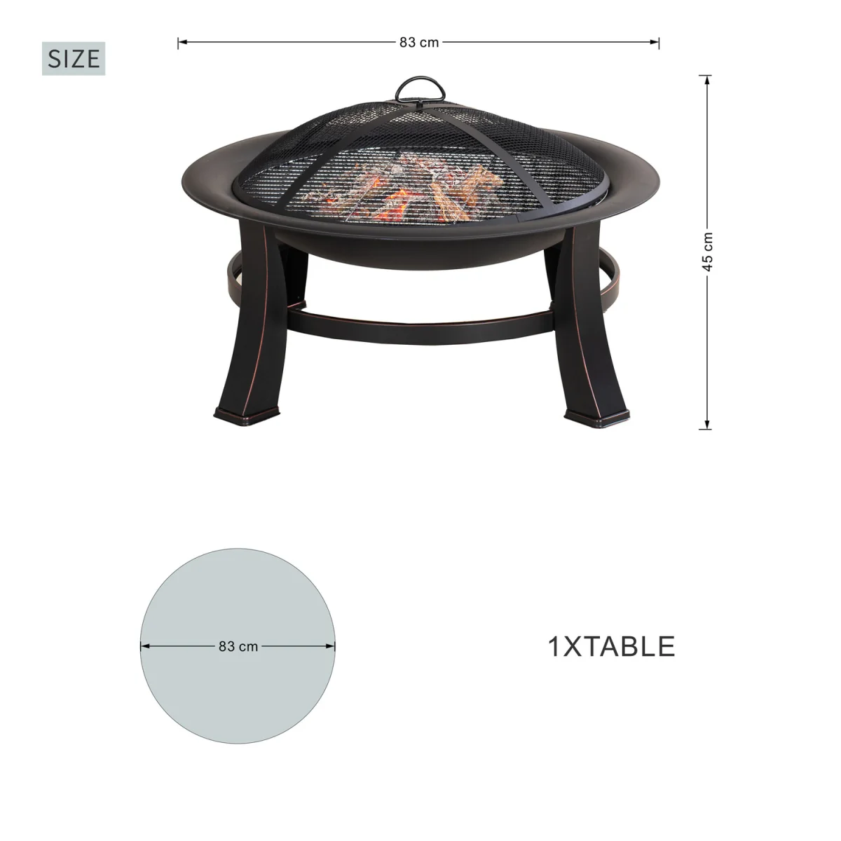 Abrihome 83cm Steel Fire Pit with BBQ Grill - Powder-Coated, Rust-Resistant - Black – image 4