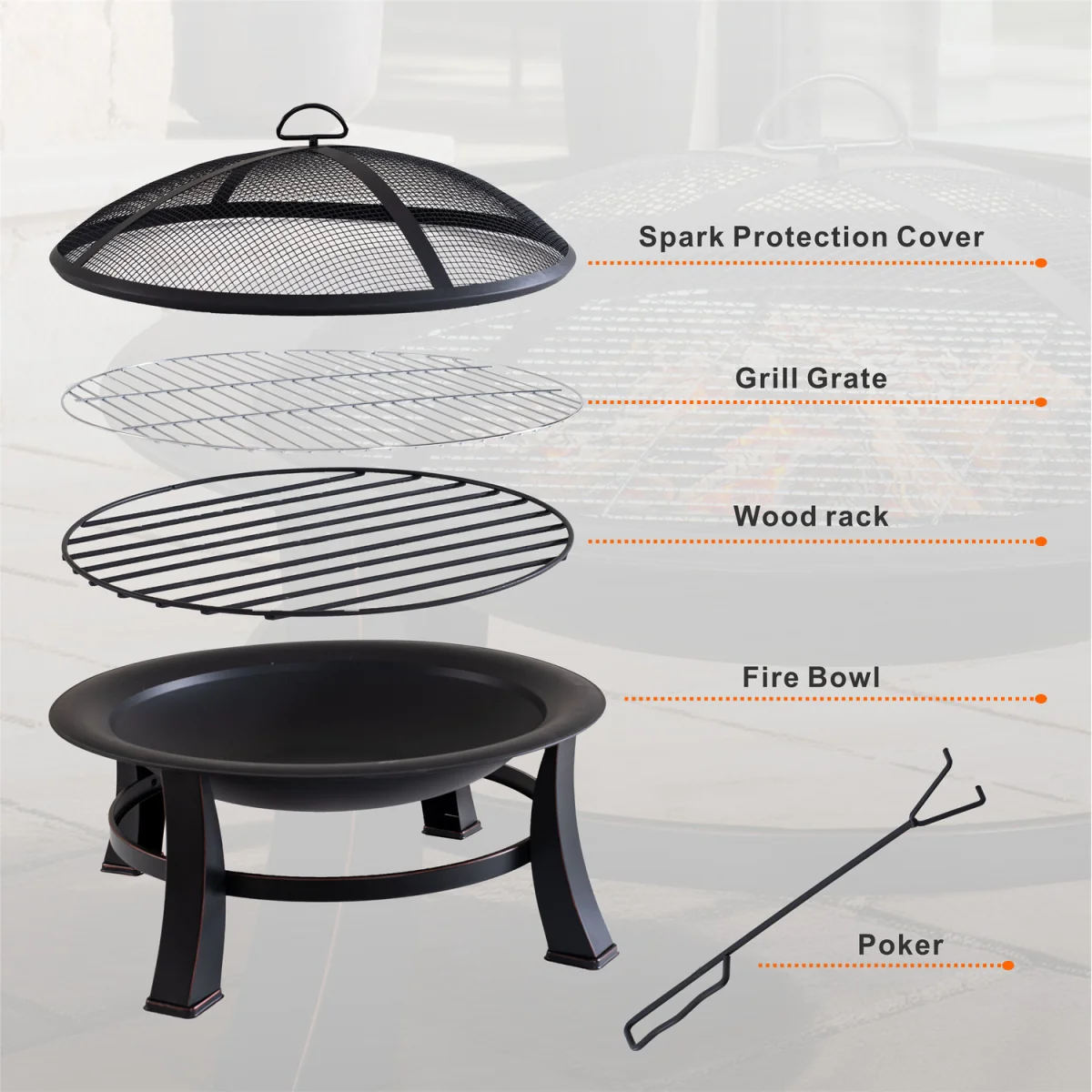 Abrihome 83cm Steel Fire Pit with BBQ Grill - Powder-Coated, Rust-Resistant - Black – image 5
