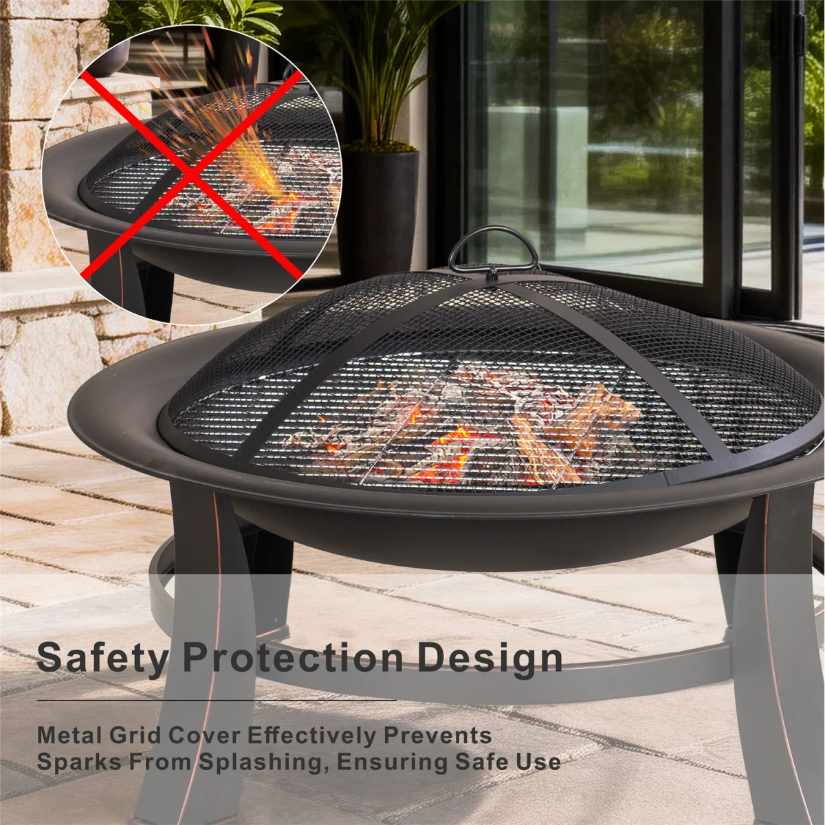 Abrihome 83cm Steel Fire Pit with BBQ Grill - Powder-Coated, Rust-Resistant - Black – image 7