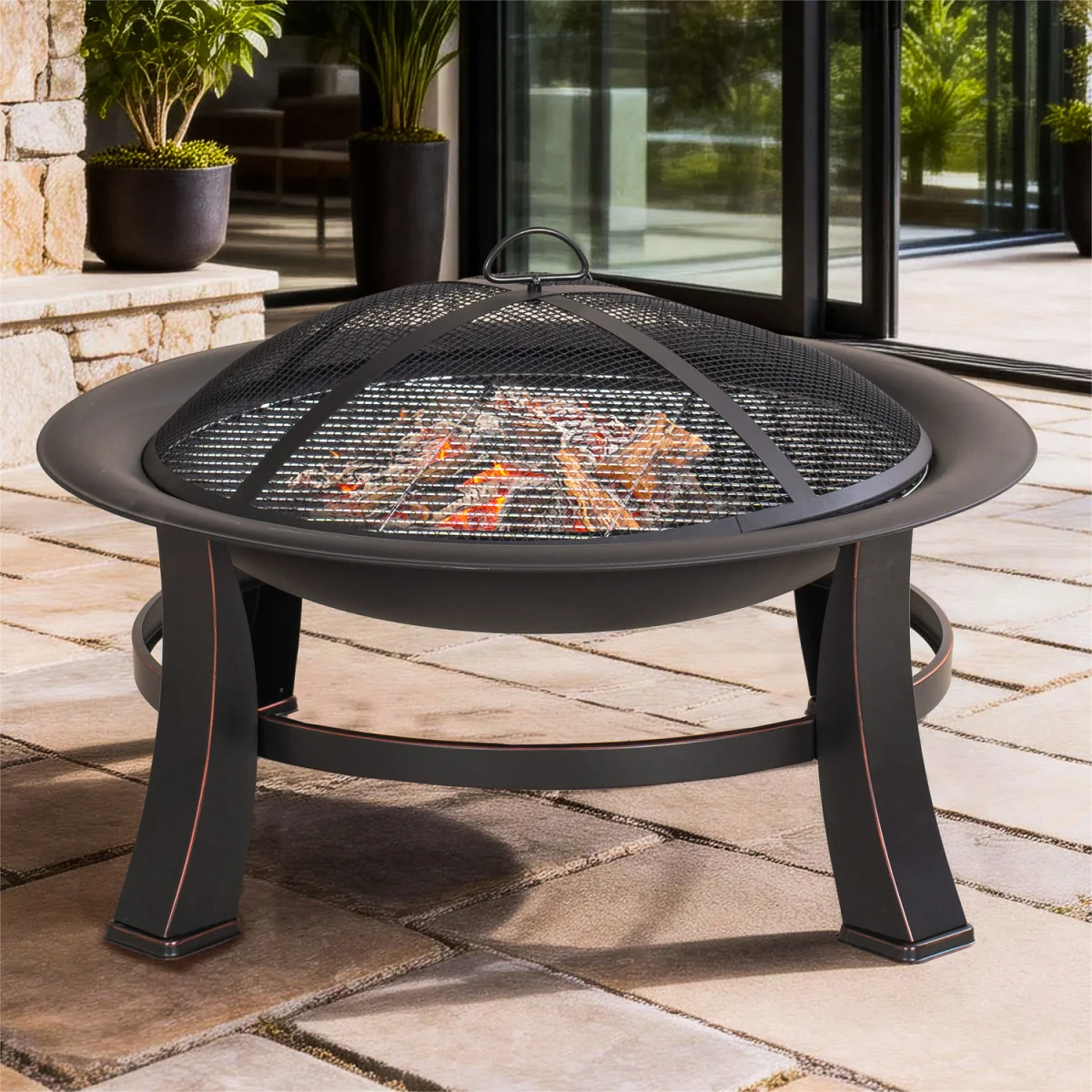 Abrihome 83cm Steel Fire Pit with BBQ Grill - Powder-Coated, Rust-Resistant - Black – image 1