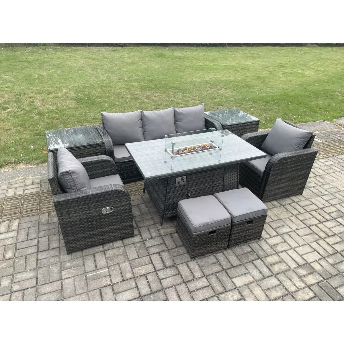 Fimous Wicker Rattan 7-Piece Garden Furniture Set with Gas Fire Pit, Dark Grey. - Dark Grey – image 2