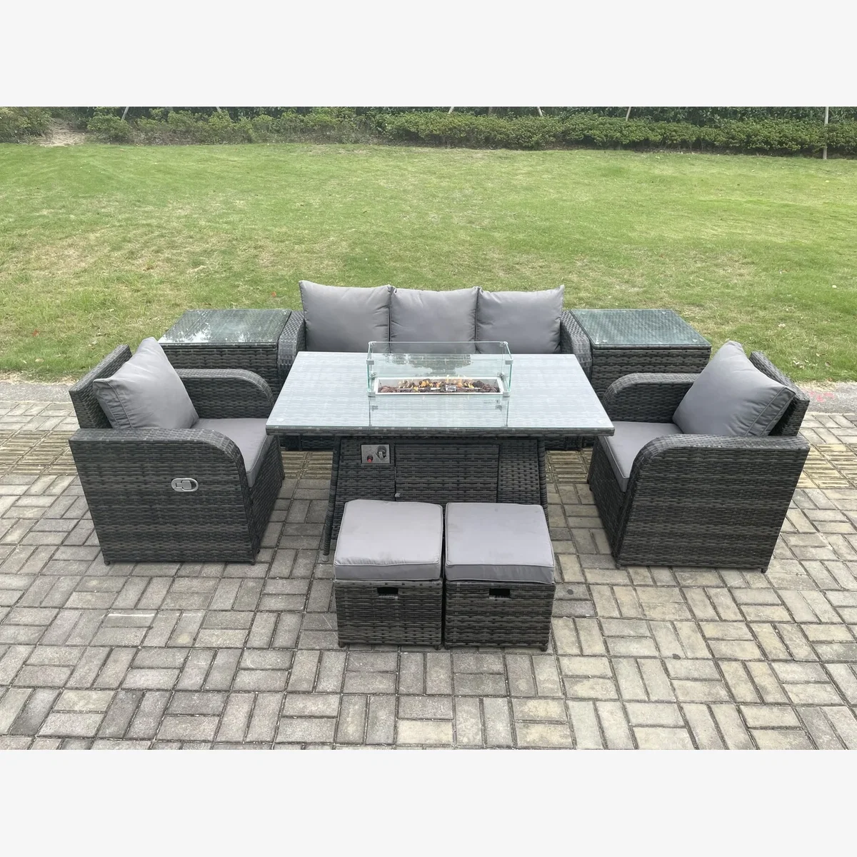 Fimous Wicker Rattan 7-Piece Garden Furniture Set with Gas Fire Pit, Dark Grey. - Dark Grey – image 1