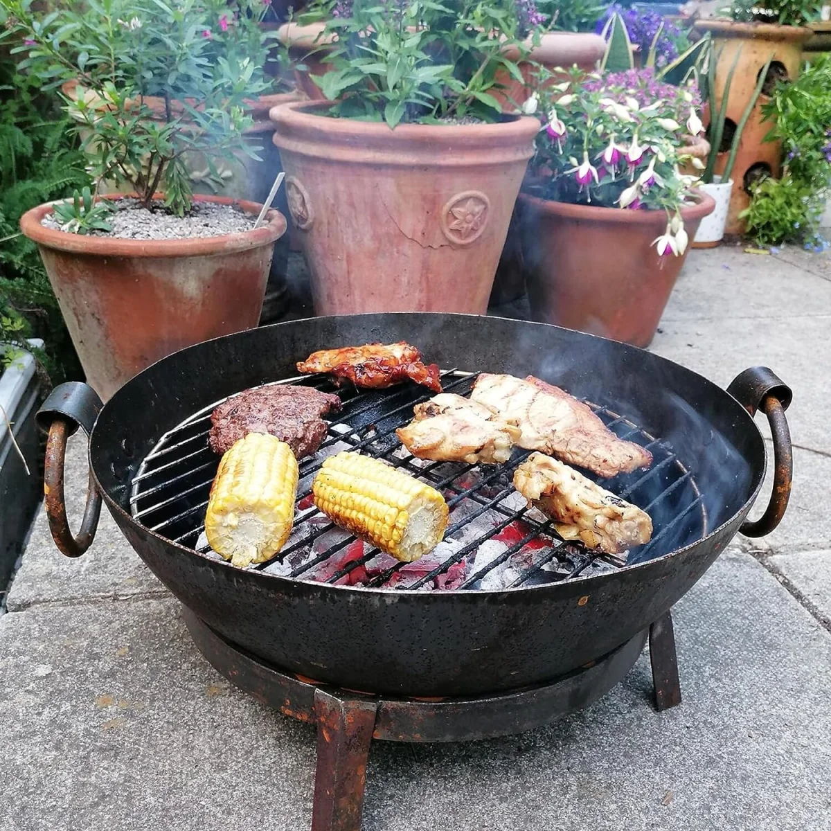 BBQ Fire Pit Kadai Steel Karai Bowl - Brown / 9.4kg – image 7
