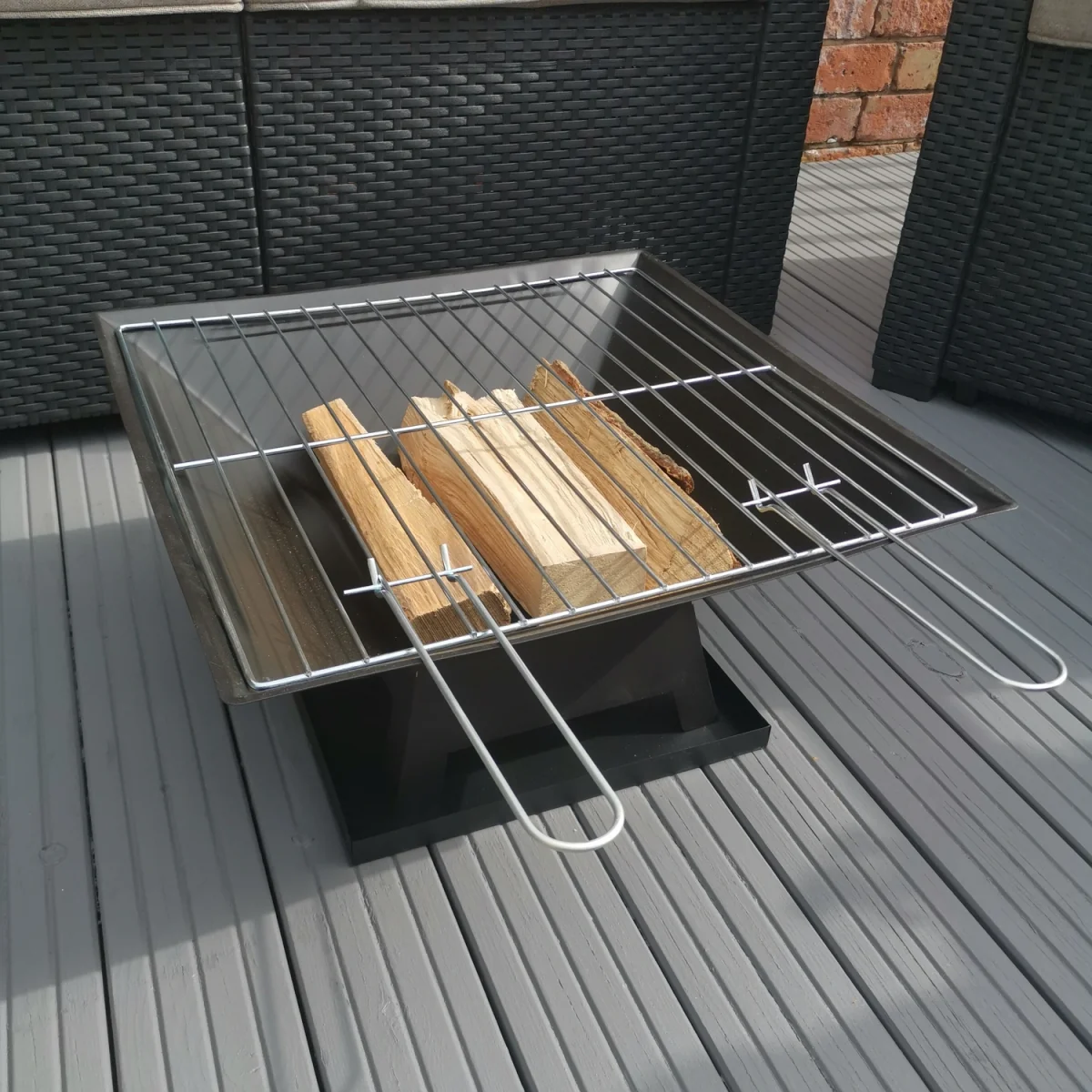 Redwood Outdoor Garden Square Fire Pit Heater with BBQ Grill - Black – image 2
