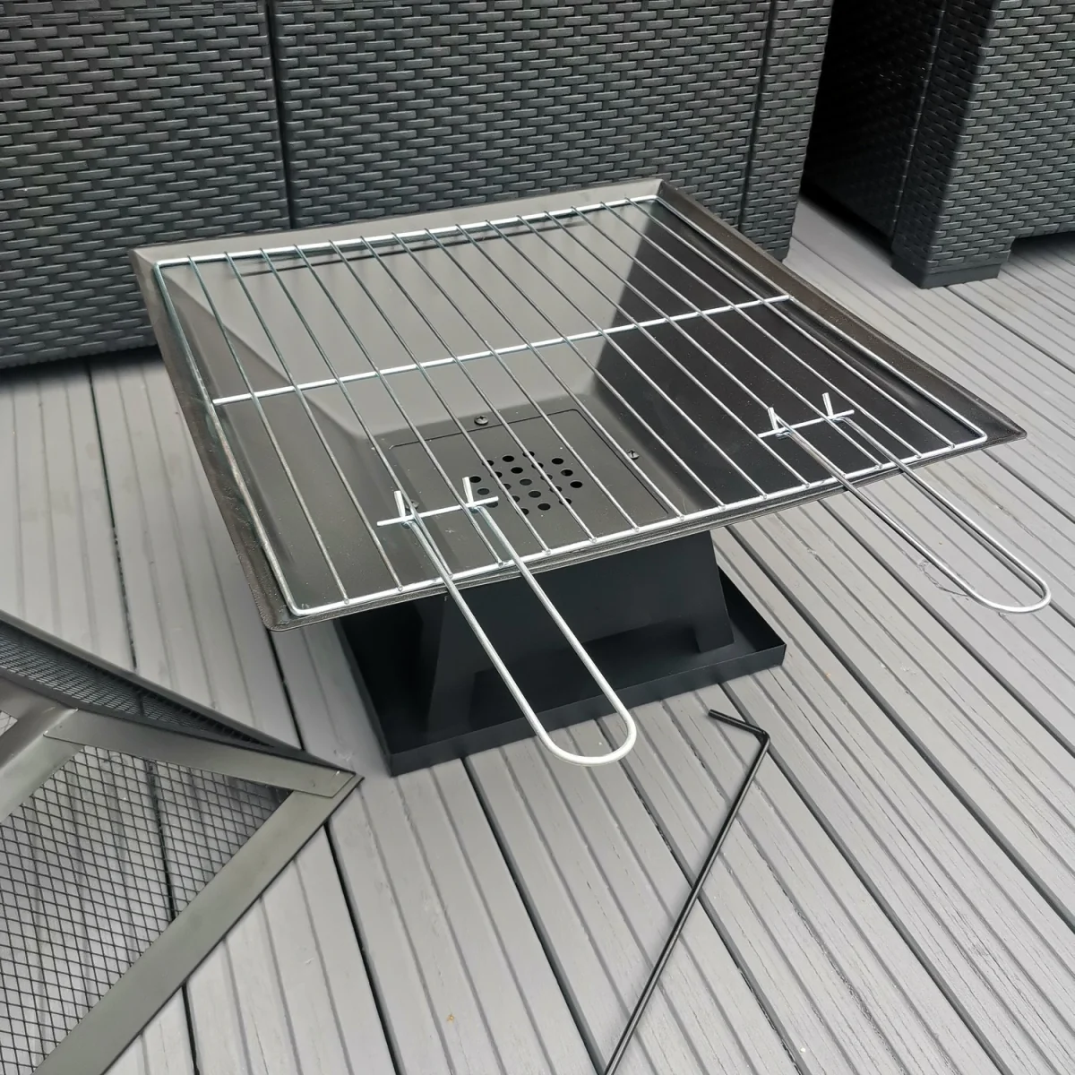 Redwood Outdoor Garden Square Fire Pit Heater with BBQ Grill - Black – image 5