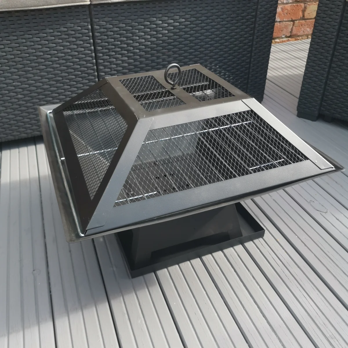 Redwood Outdoor Garden Square Fire Pit Heater with BBQ Grill - Black – image 6