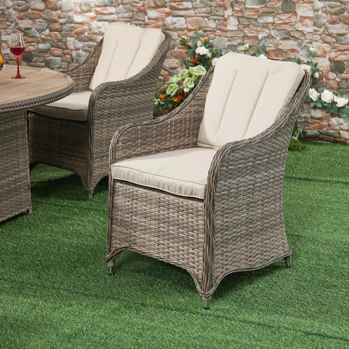 6 Seater Rattan Fire Pit Garden Furniture - Nature / 1 Round Fire Pit Table  6 Armchair – image 2