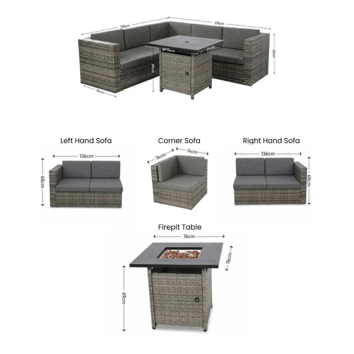 Ascot Fire Pit Garden Set Grey - Grey – image 14