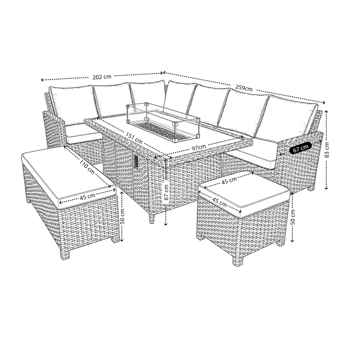 The Rosea Grey 9 Seat Corner Gas Firepit Rattan Dining Set - Grey – image 2