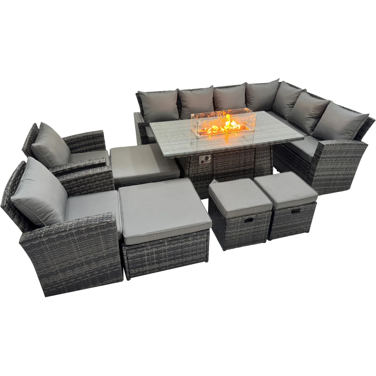 Fimous 3-Seater Rattan Set with Gas Fire Pit - Dark Grey Mixed – image 5
