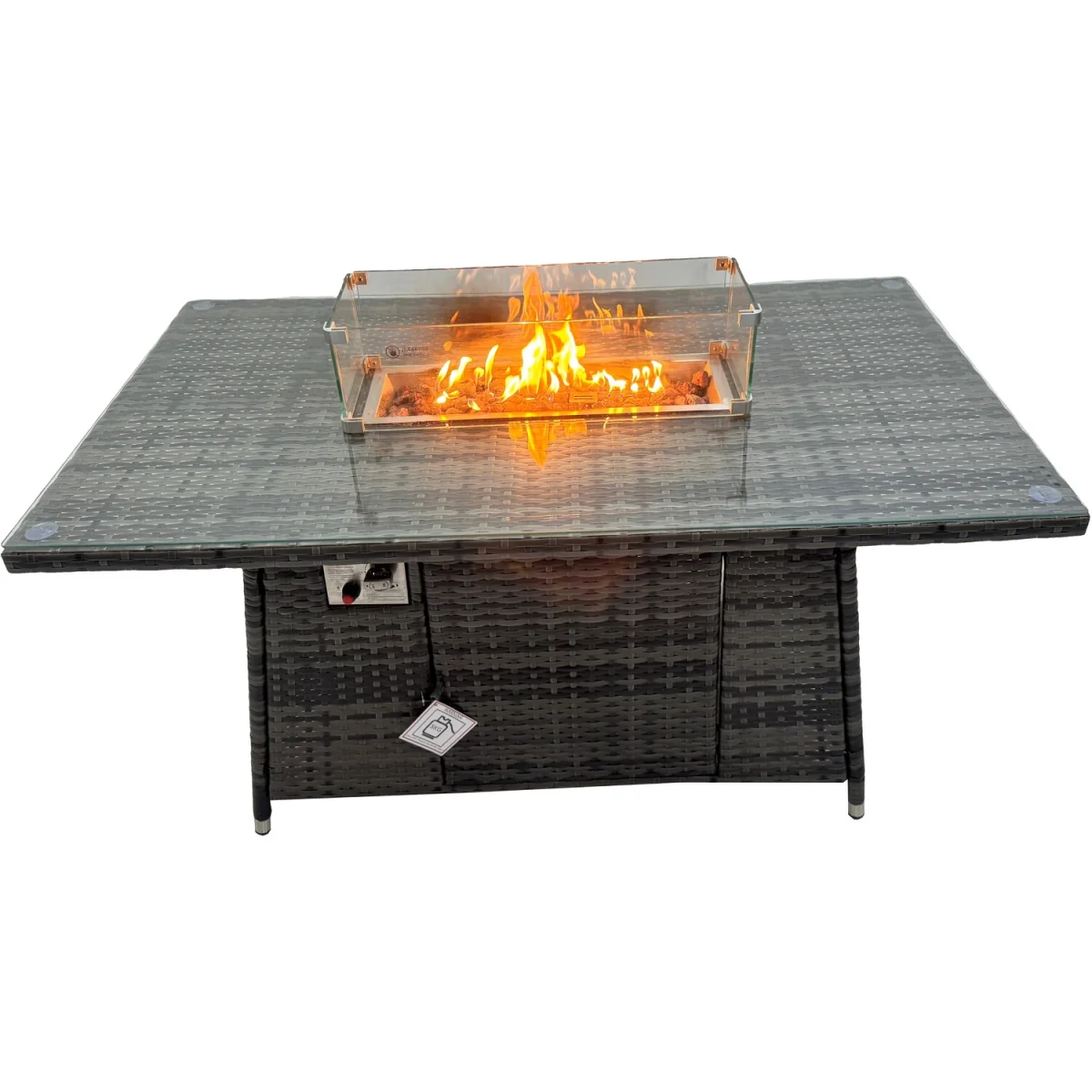 Fimous Rattan 10-Seater Garden Furniture Set with Gas Firepit Table, Dark Grey. - Dark grey mixed rattan with dark grey fabric – image 2