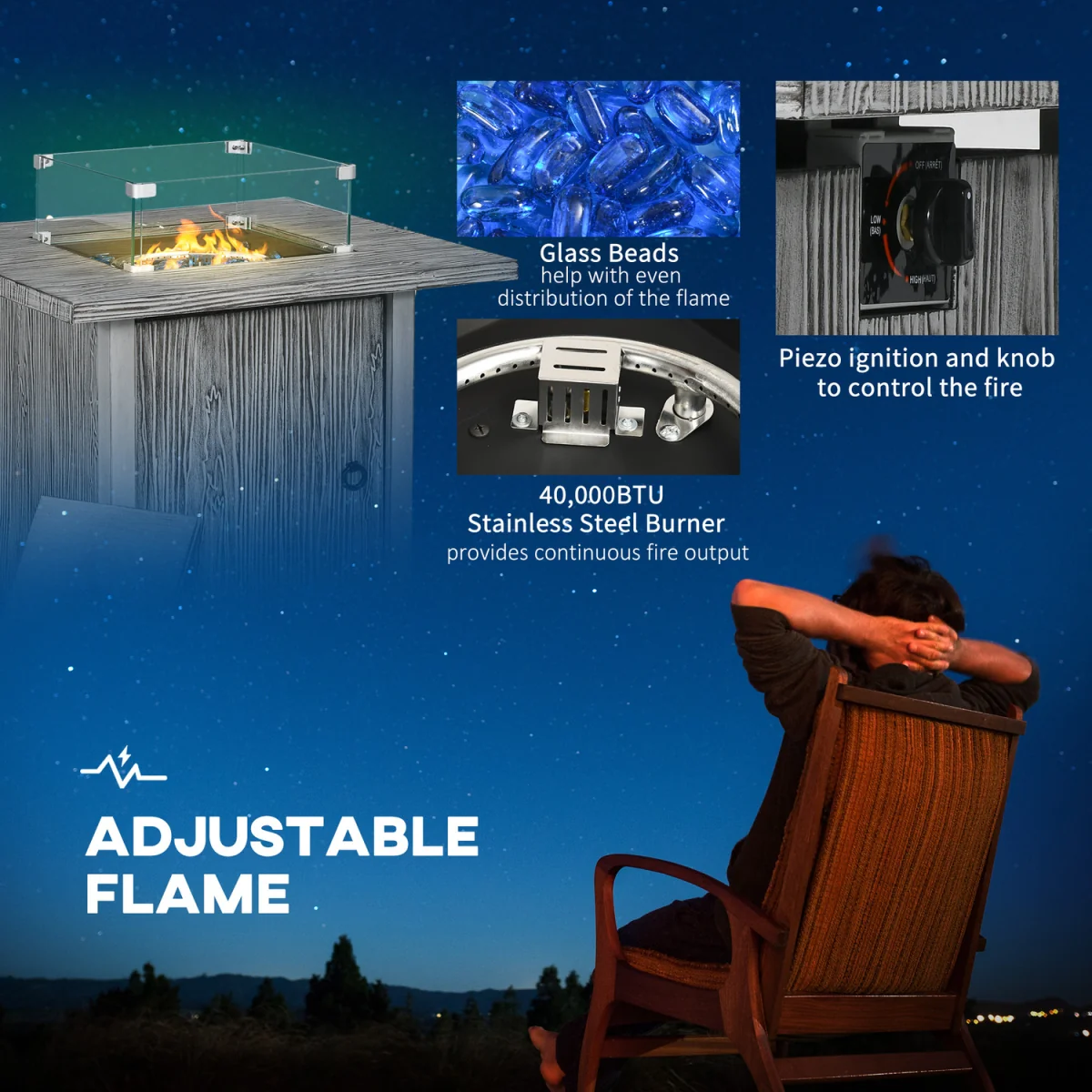 40,000 BTU Propane Gas Fire Pit Table - Grey – image 6