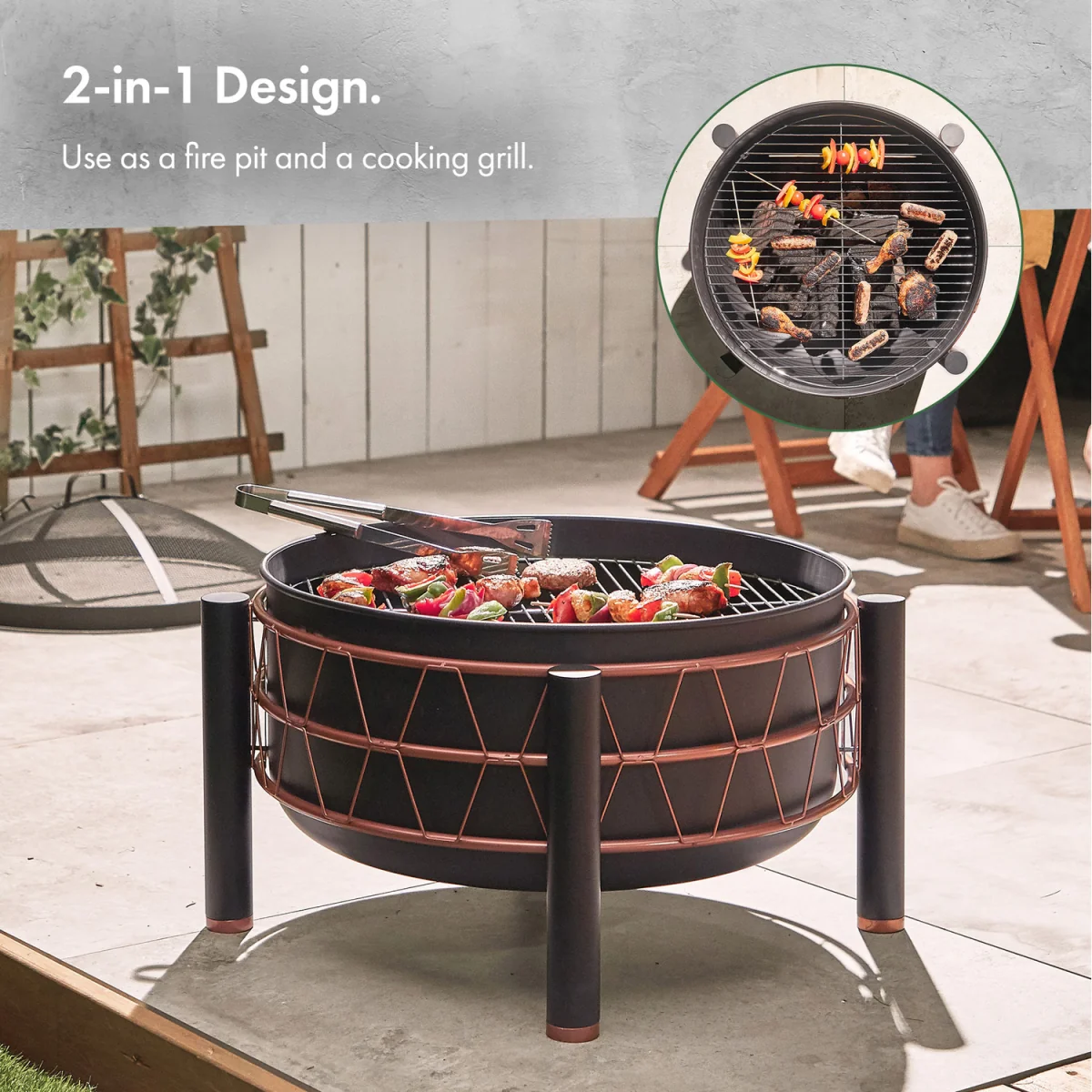 Fire Pit with BBQ Cooking Grill - Black – image 3