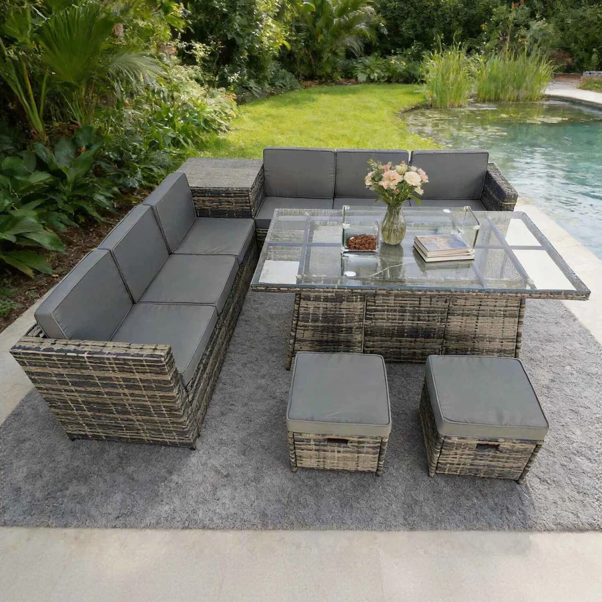 BIRCHTREE 8-Seater Rattan Furniture Set with Fire Pit Table RFS10 – image 3