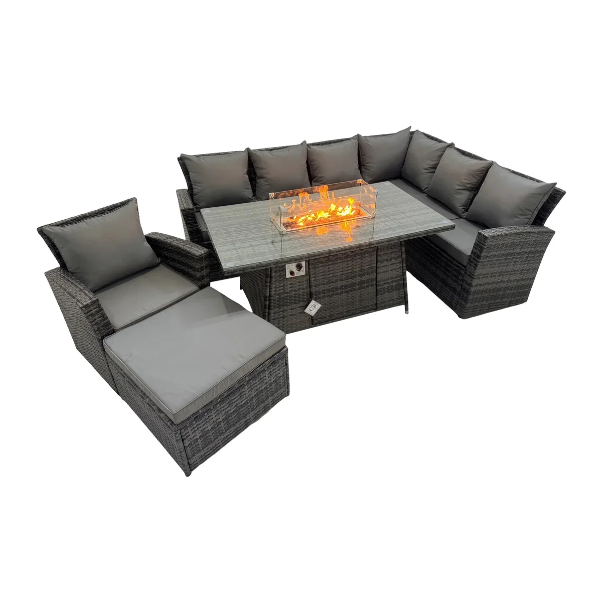 Fimous 8 Seater Rattan Gas Fire Pit Corner Sofa Dining Set - Dark Grey Mixed