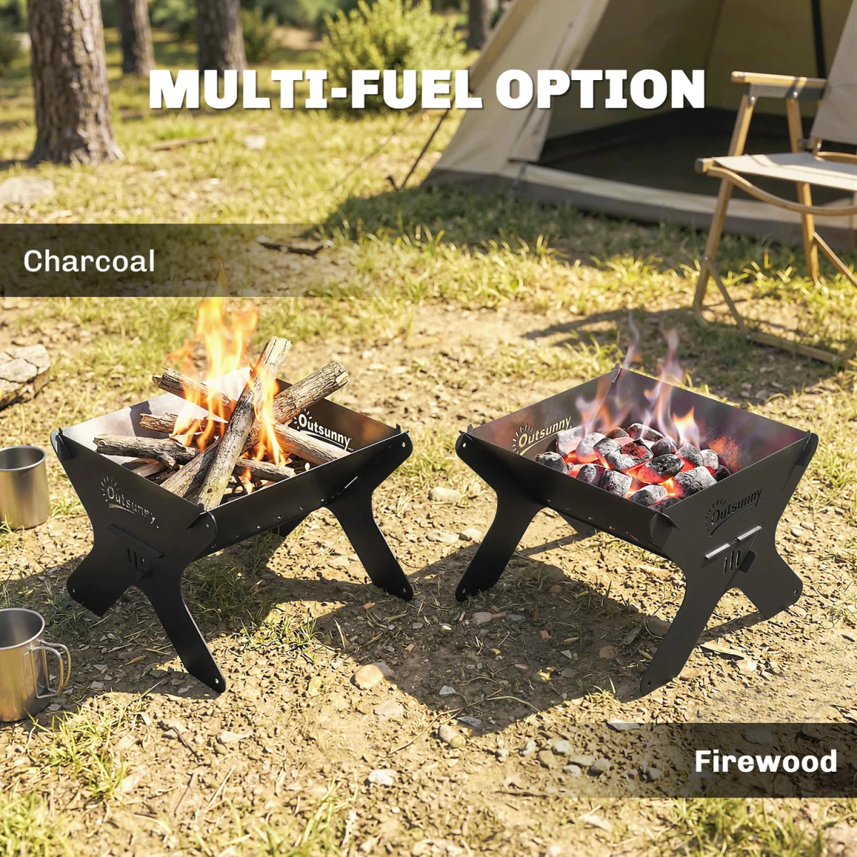 Outsunny 2-In-1 Portable BBQ Grill and Camping Fire Pit - Black – image 4