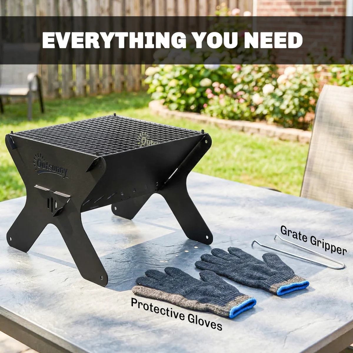 Outsunny 2-In-1 Portable BBQ Grill and Camping Fire Pit - Black – image 7