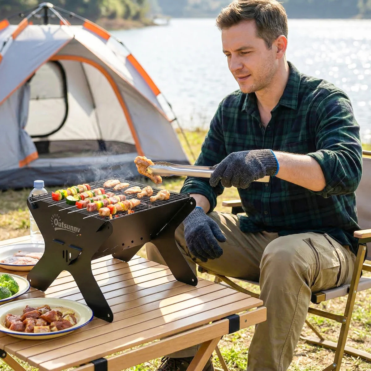 Outsunny 2-In-1 Portable BBQ Grill and Camping Fire Pit - Black – image 8