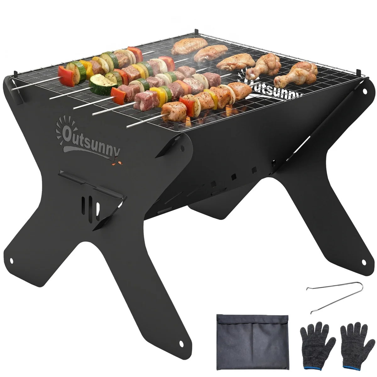 Outsunny 2-In-1 Portable BBQ Grill and Camping Fire Pit - Black – image 9