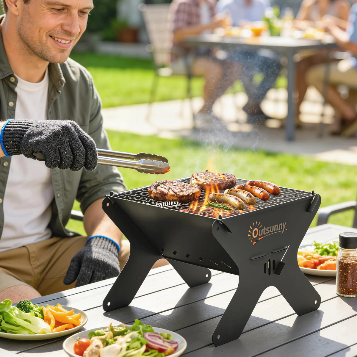 Outsunny 2-In-1 Portable BBQ Grill and Camping Fire Pit - Black – image 1