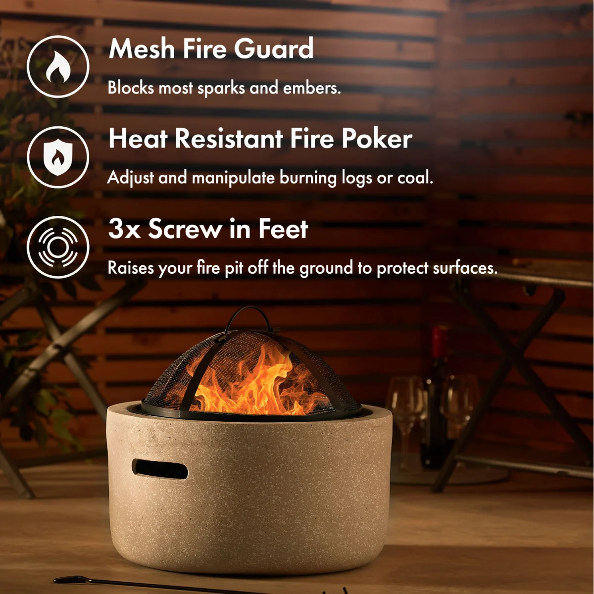 Faux Concrete Fire Pit with BBQ Grill - Beige – image 2