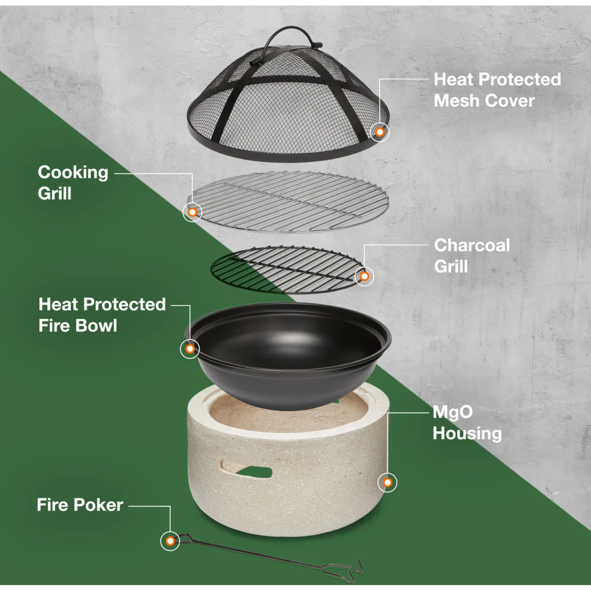 Faux Concrete Fire Pit with BBQ Grill - Beige – image 4