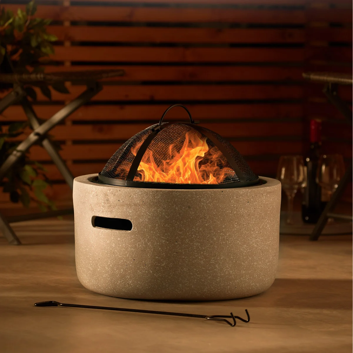 Faux Concrete Fire Pit with BBQ Grill - Beige – image 8