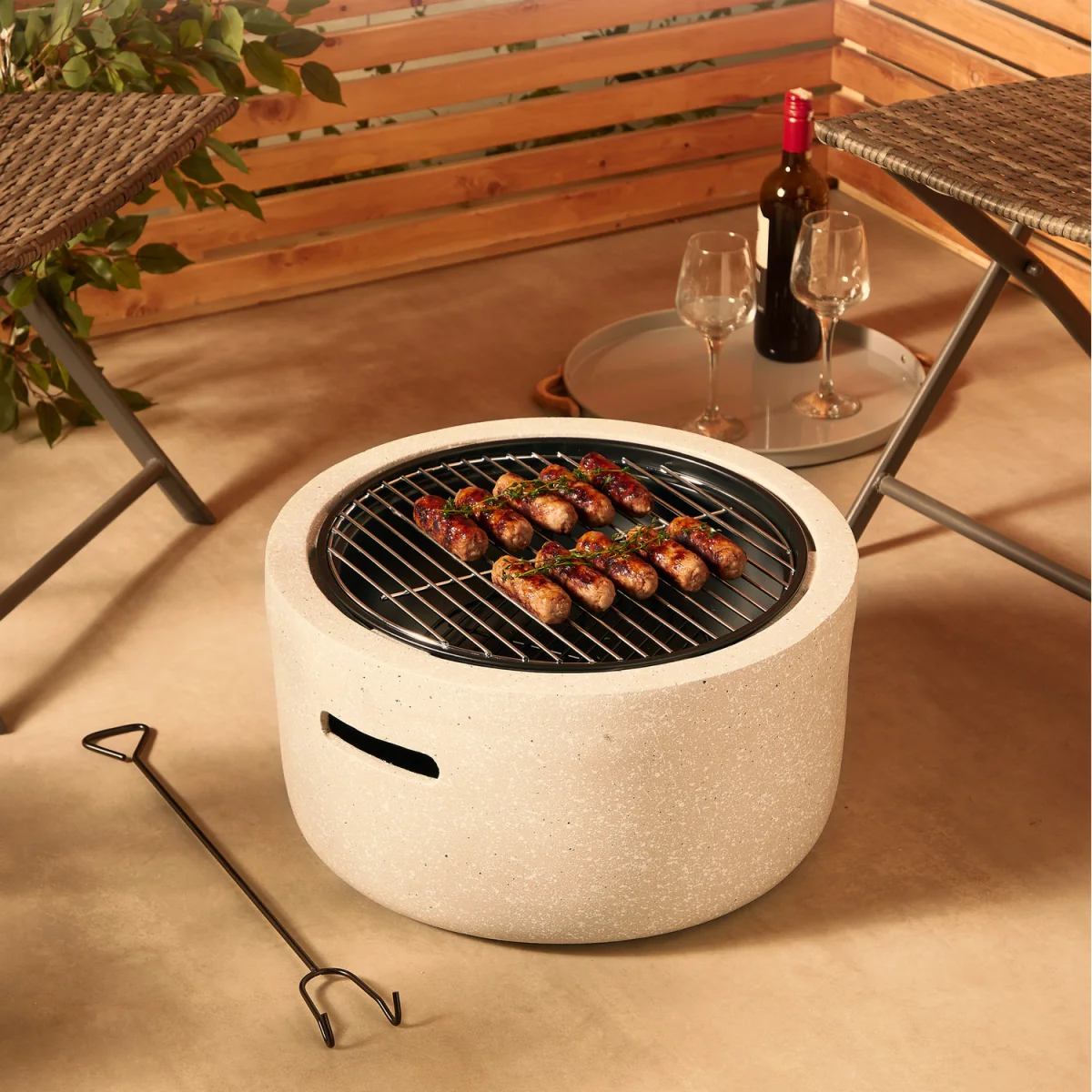 Faux Concrete Fire Pit with BBQ Grill - Beige – image 9